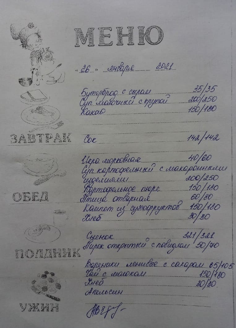 меню 26.01